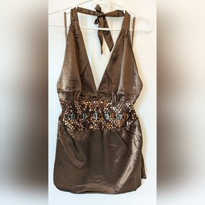 Brand New chaudry KC by RAGA Jewel and Sequin Satin Halter Top in Size Large
